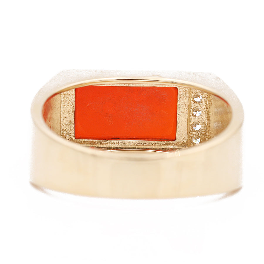 Yellow Gold 14k Fashion Ring with Red Stone and Cz