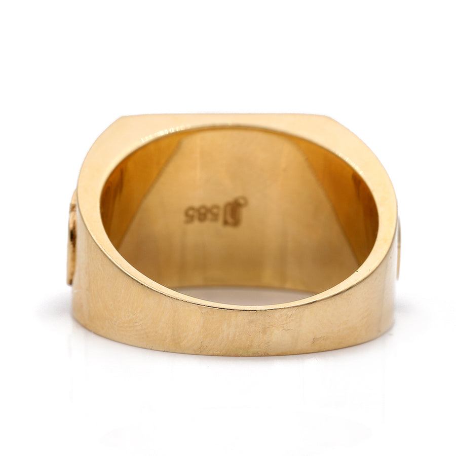 A Miral Jewelry yellow gold men's fashion ring with a square design and CZ accents.