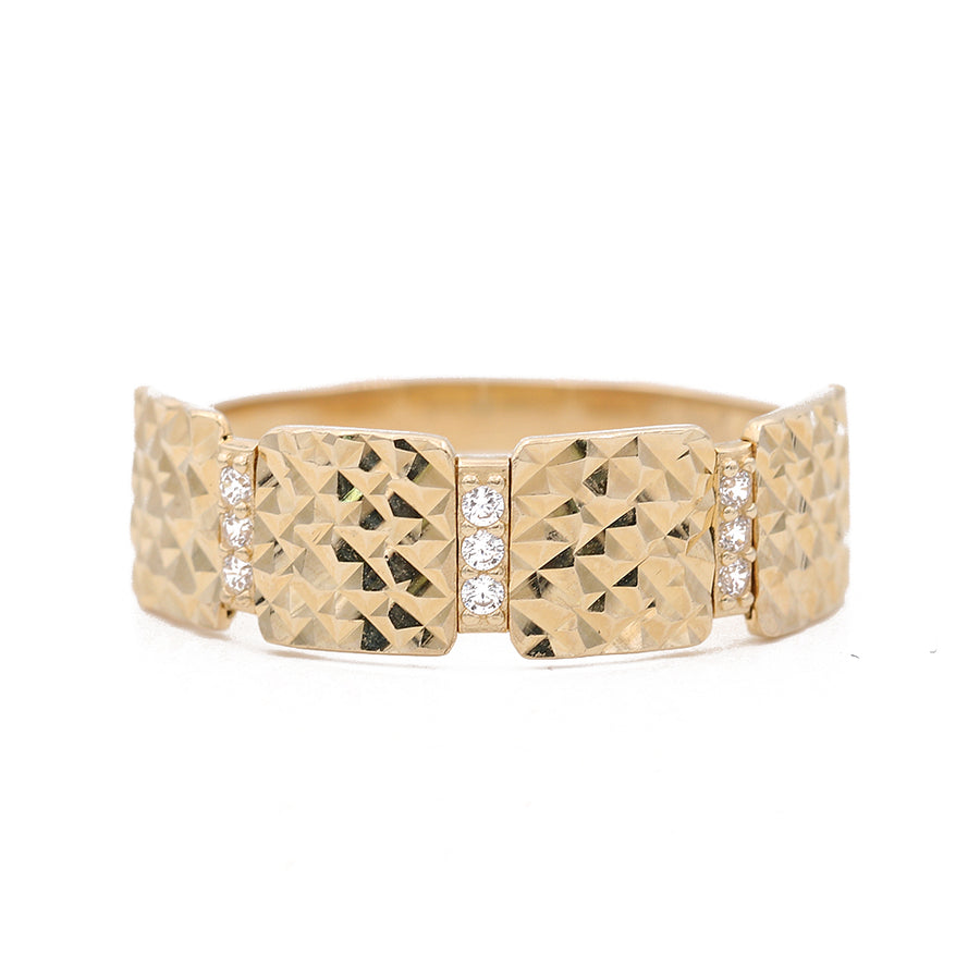 A Miral Jewelry Yellow Gold 14k Wedding Band With Cz with diamonds.