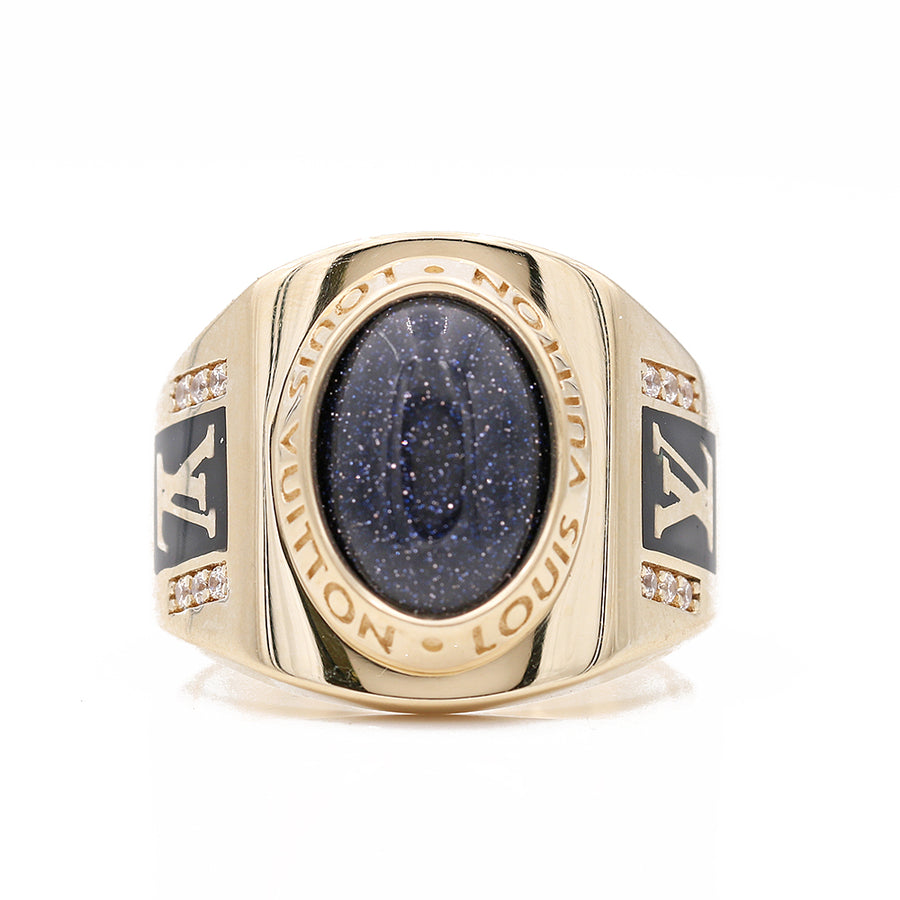 Men's Miral Jewelry fashion ring with 14k yellow gold, onyx stone, and diamonds.