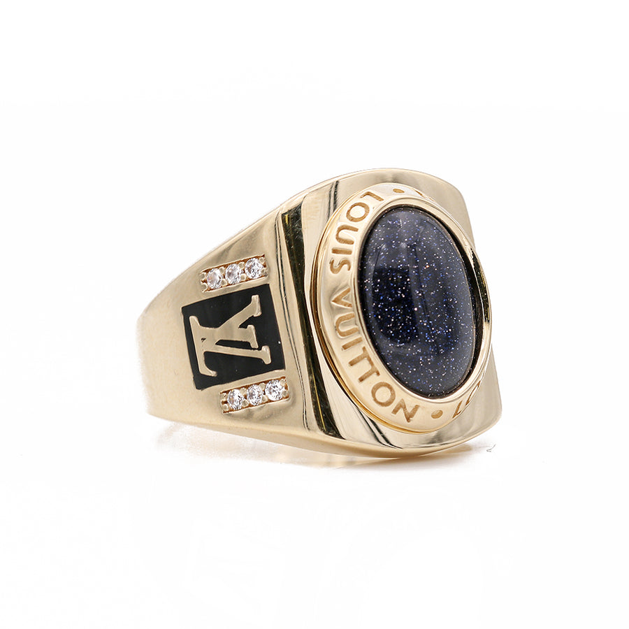 Men's Miral Jewelry fashion ring showcasing a 14k Yellow Gold fashion ring with onyx encrusted with diamonds.