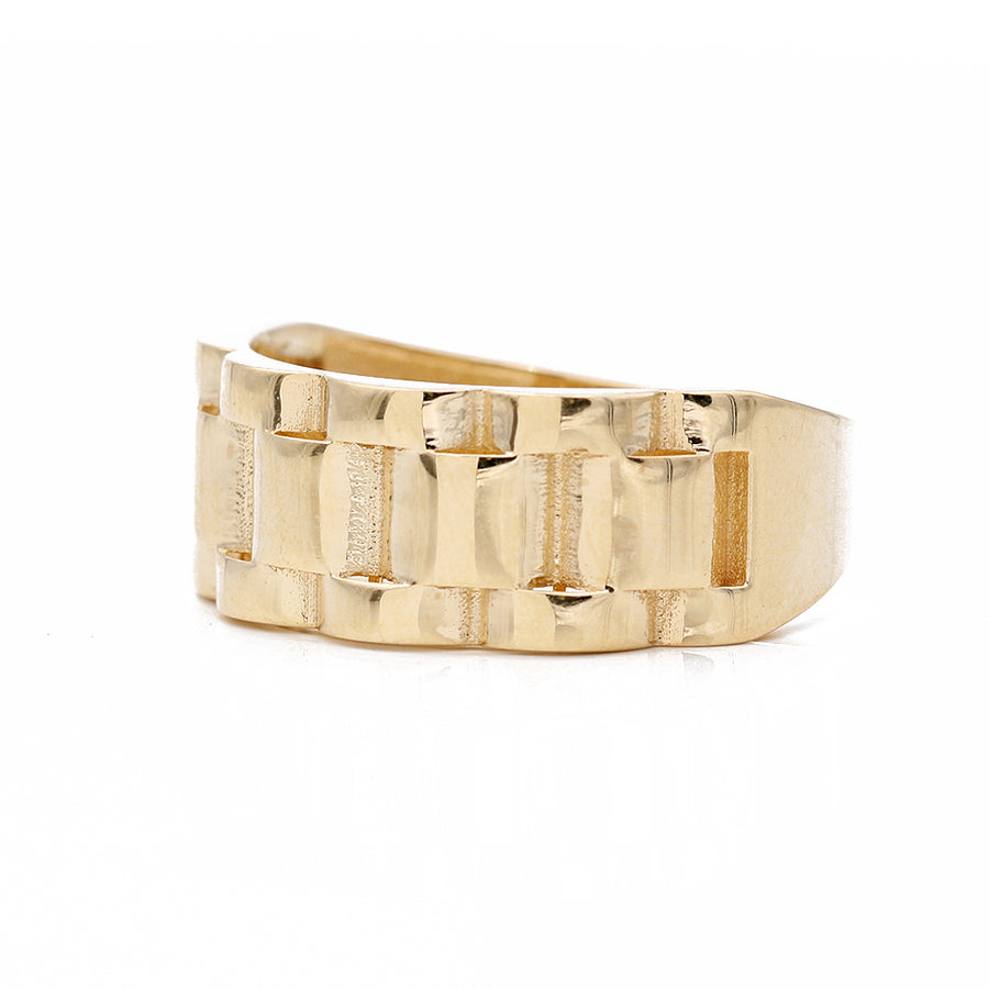 A Yellow Gold 10k Fashion Ring plated ring with a square design.