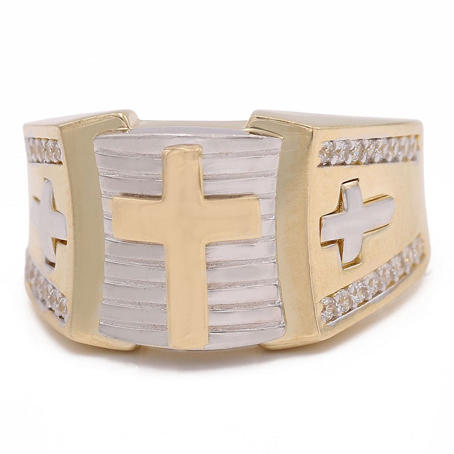 Miral Jewelry's 14K Yellow and White Gold Men's Fashion Cross Ring, crafted with diamonds, is a perfect addition to any man's fashion collection.