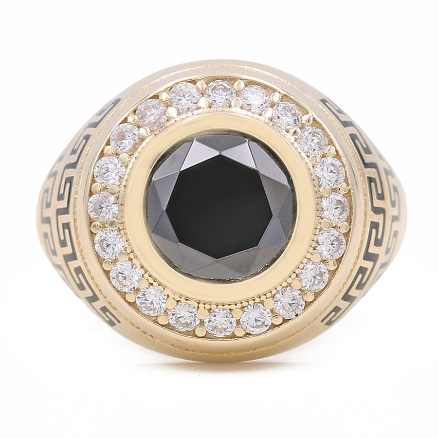Yellow Gold 14k Fashion Ring With Onyx and  Cz