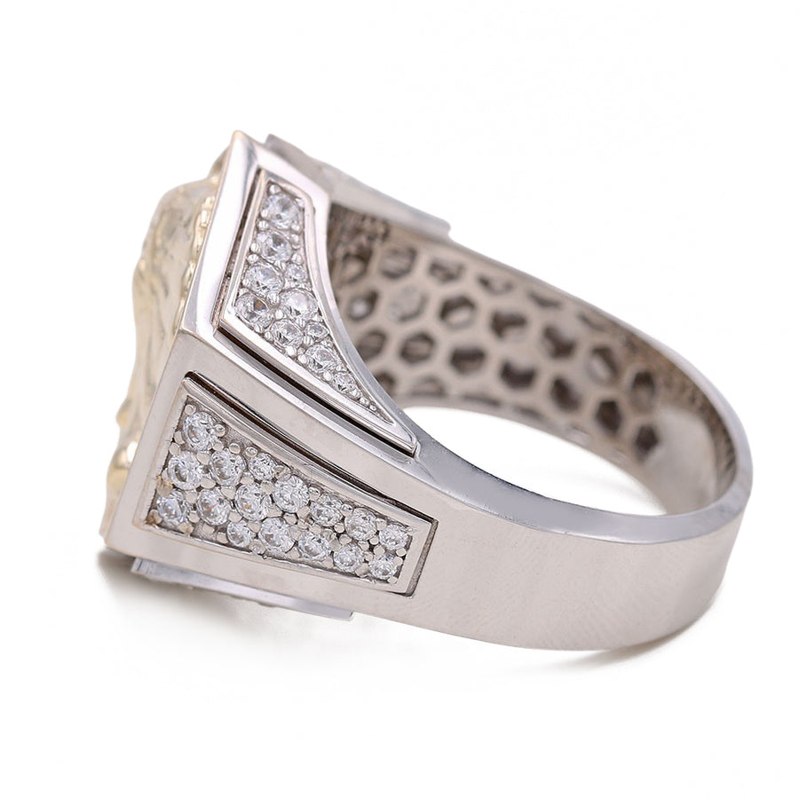 A 14k White and Yellow Gold Fashion Ring with diamonds in the center, perfect for men's fashion, made by Miral Jewelry.