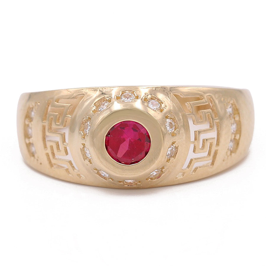 A Miral Jewelry Kid's Yellow Gold 14k Fashion Ring with a ruby stone and diamonds.