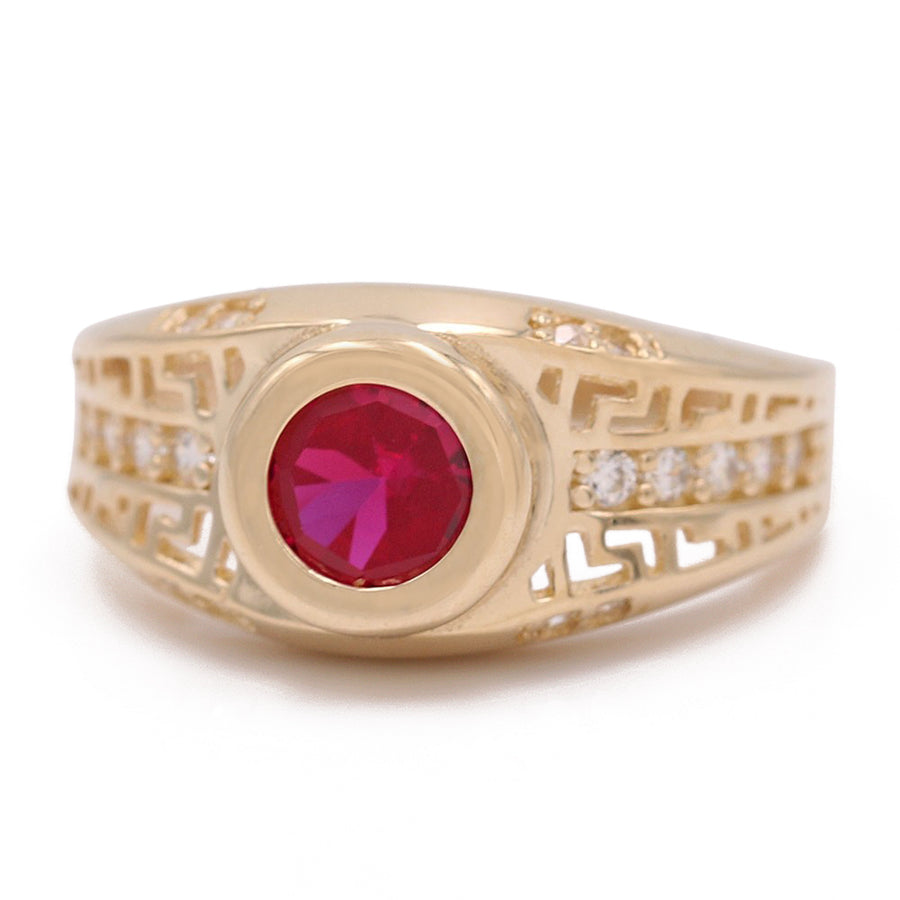 A Kid's Yellow Gold 14k Fashion Ring with a ruby stone and diamonds from Miral Jewelry.