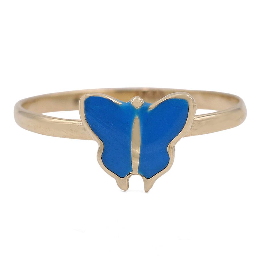 14k Yellow Gold Blue Butterfly Ring