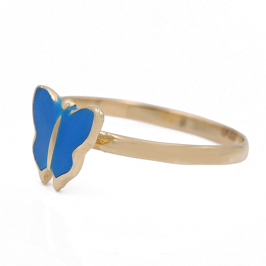 14k Yellow Gold Blue Butterfly Ring