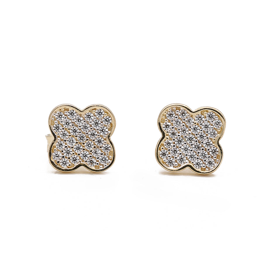 A pair of Yellow Gold 14k Fashion Earrings With Cz embellished with sparkling crystals set in a 14k gold metal frame, isolated on a white background by Miral Jewelry.