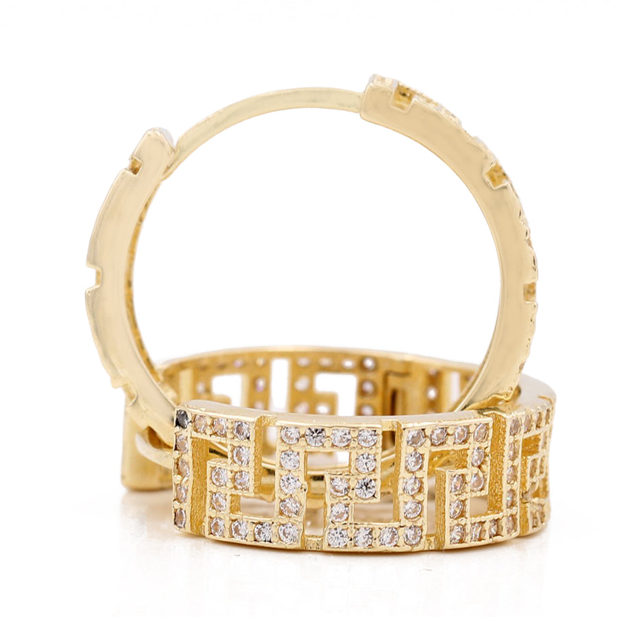 Yellow Gold 14k Small Greek Hoops With Cz