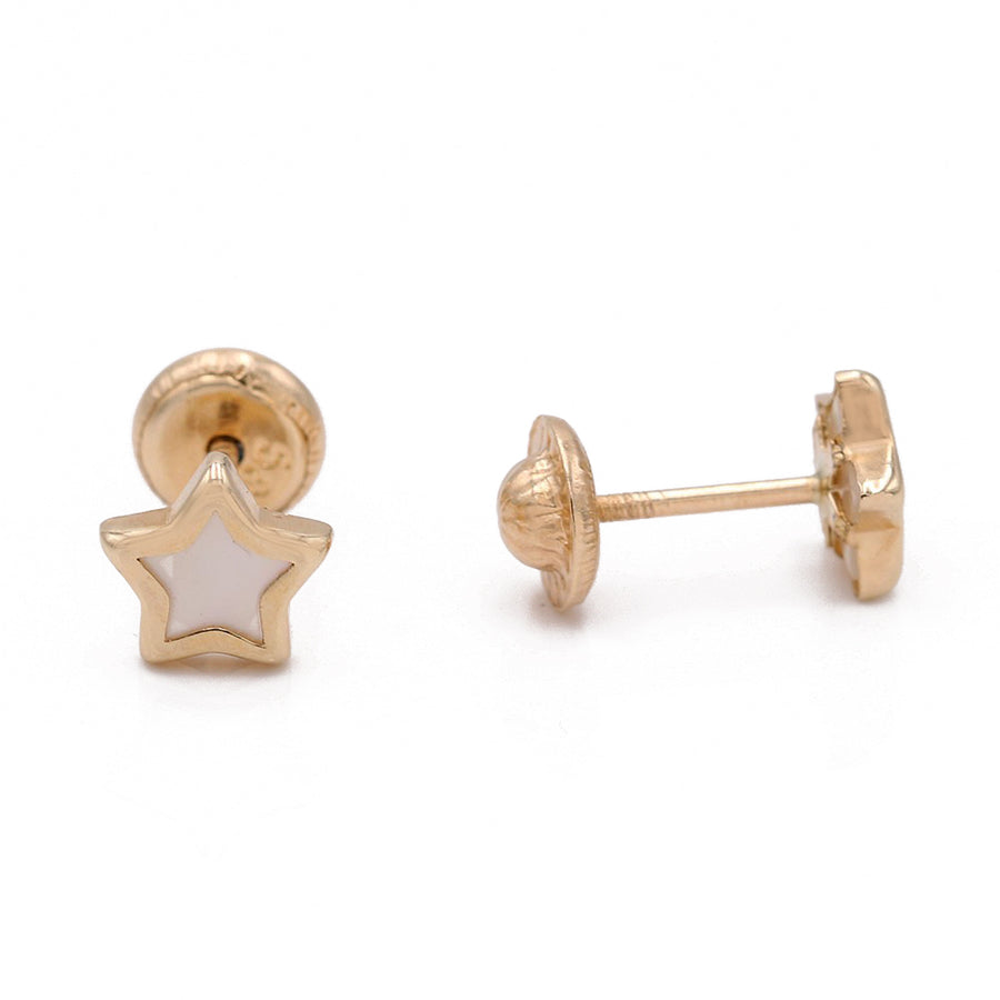 Yellow Gold 14k Fashion Start Earrings With Mother of Pearl