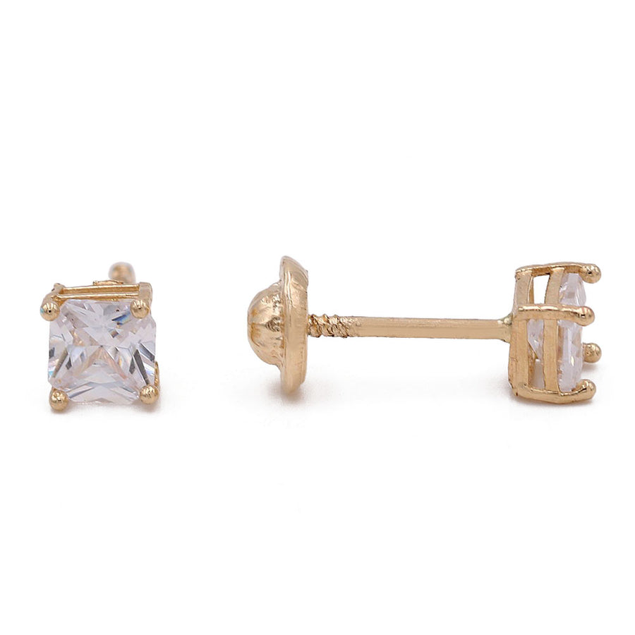 Yellow Gold 14k Squares Studs Cz Earrings