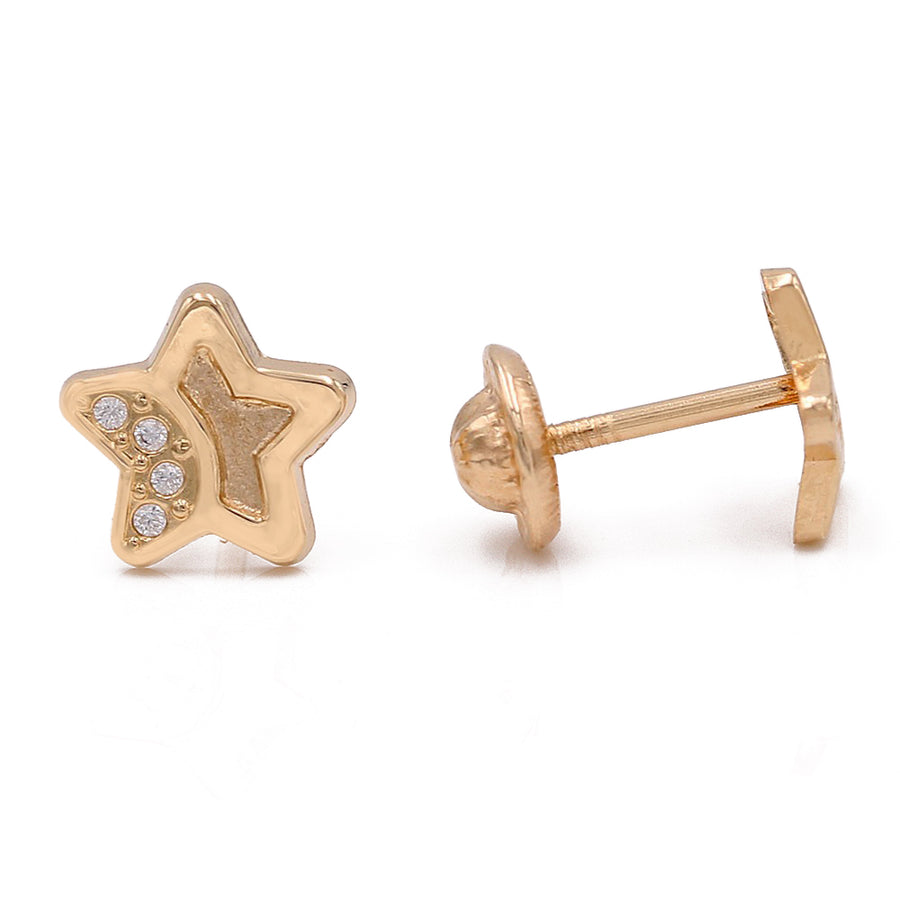 Yellow Gold 14k Star Earrings With Cz by Miral Jewelry, displayed against a white background.