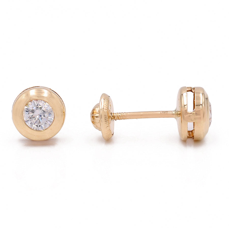 Yellow Gold 14k Round Earrings With Cz