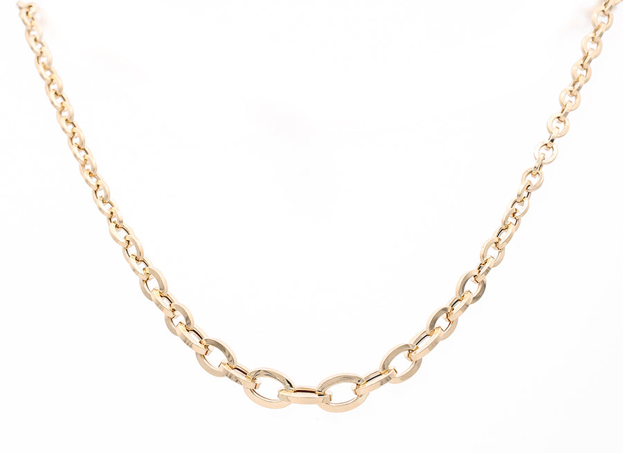 Yellow Gold 14k Italian Necklaces by Miral Jewelry with interlocking links displayed against a white background.