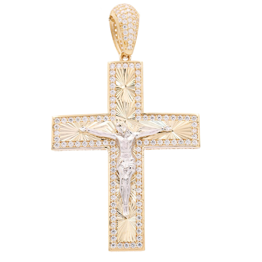 Two Tone Yellow and White Gold Crucifix with Cz