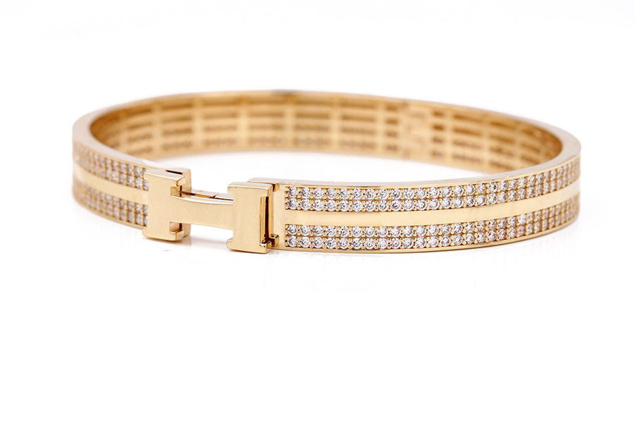 Yellow Gold 14k Fashion Bangle Bracelet With Cz