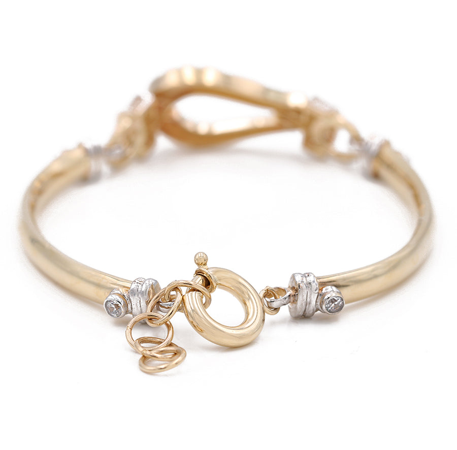 Two Tone White and Yellow Gold 14k Bangle Bracelet With Cz