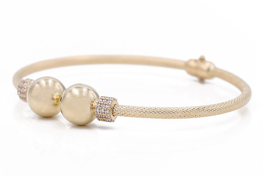 Yellow Gold 14k Fashion Balls Bangle Bracelet With Cz
