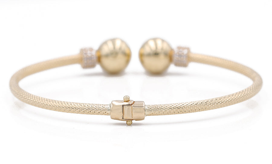 Yellow Gold 14k Fashion Balls Bangle Bracelet With Cz