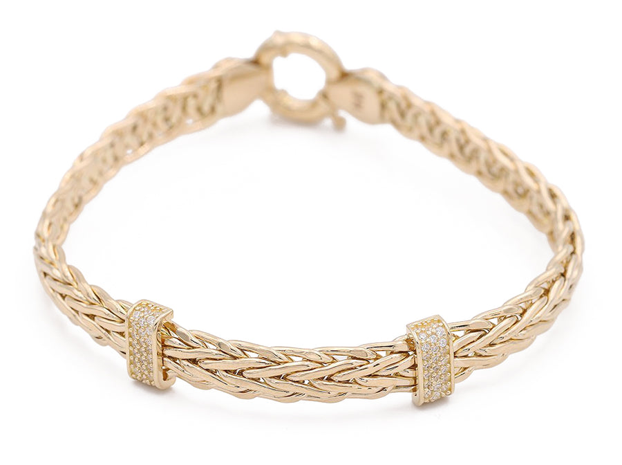 Yellow Gold 14k Fashion Bracelet With Cz by Miral Jewelry, displayed against a white background.