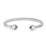4.5 Mm Italian Cable Bangle With Blue Topaz - Miral Jewelry