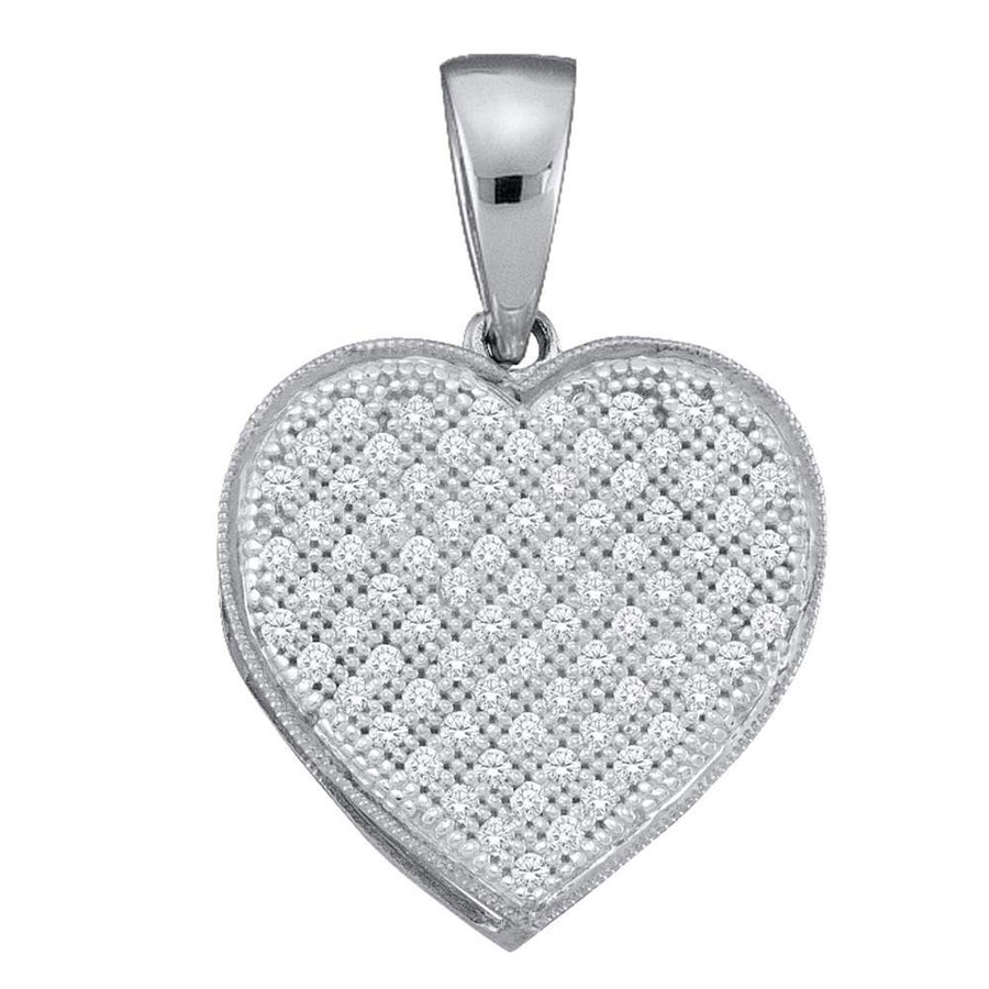 10k White Gold Round Diamond Simple Heart Cluster Pendant 1/20 Cttw