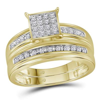 Round Diamond Square Matching Wedding Ring Set 1/2 Cttw