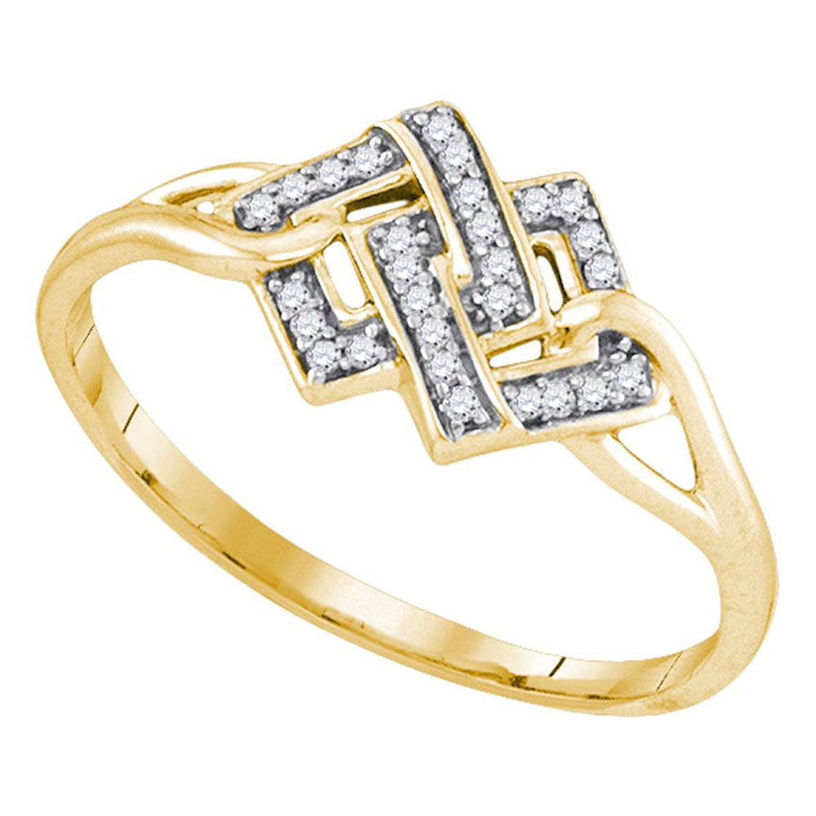 Yellow-tone Sterling Silver Womens Round Diamond Linked Square Cluster Ring 1/12 Cttw