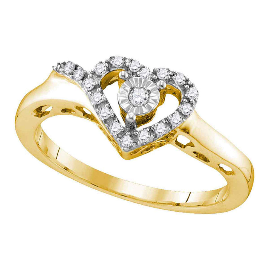 Yellow-tone Sterling Silver Womens Round Diamond Heart Ring 1/10 Cttw