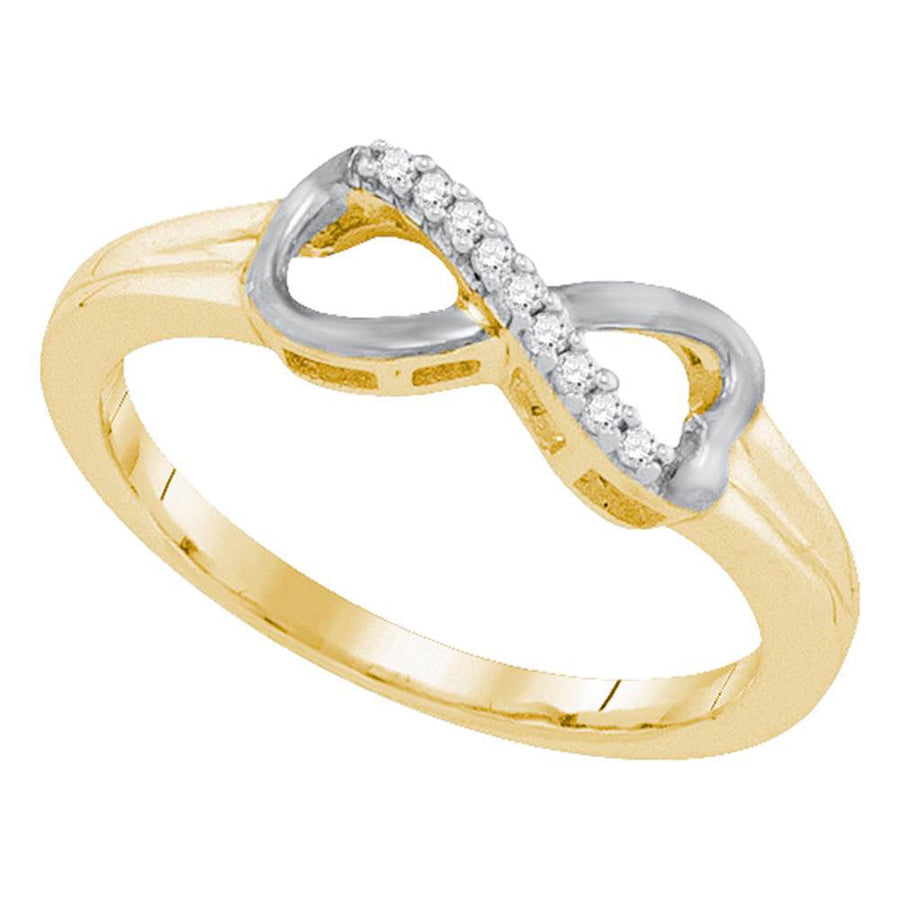 Yellow-tone Sterling Silver Womens Round Diamond Infinity Ring 1/20 Cttw