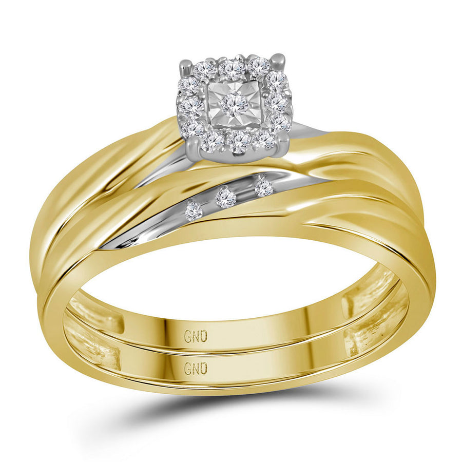 Round Diamond Solitaire Matching Wedding Ring Set 1/8 Cttw