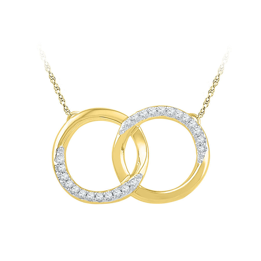 10k Yellow Gold Round Diamond Double Circle Necklace 1/10 Cttw