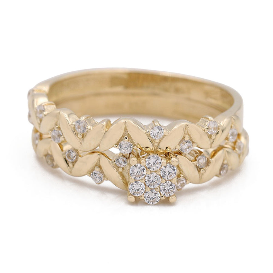Yellow Gold 14k Bridal Ring Set With Cz
