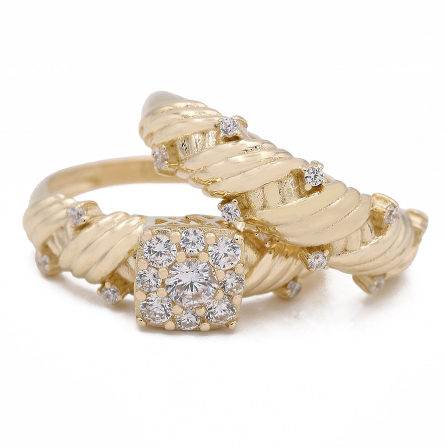 Yellow Gold 14k Bridal Ring Set With Cz diamonds by Miral Jewelry.