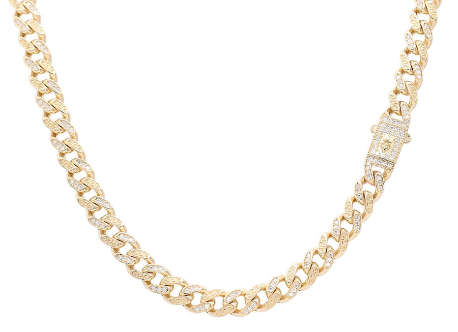 14k Yellow Gold Fancy Link Chain With Cz