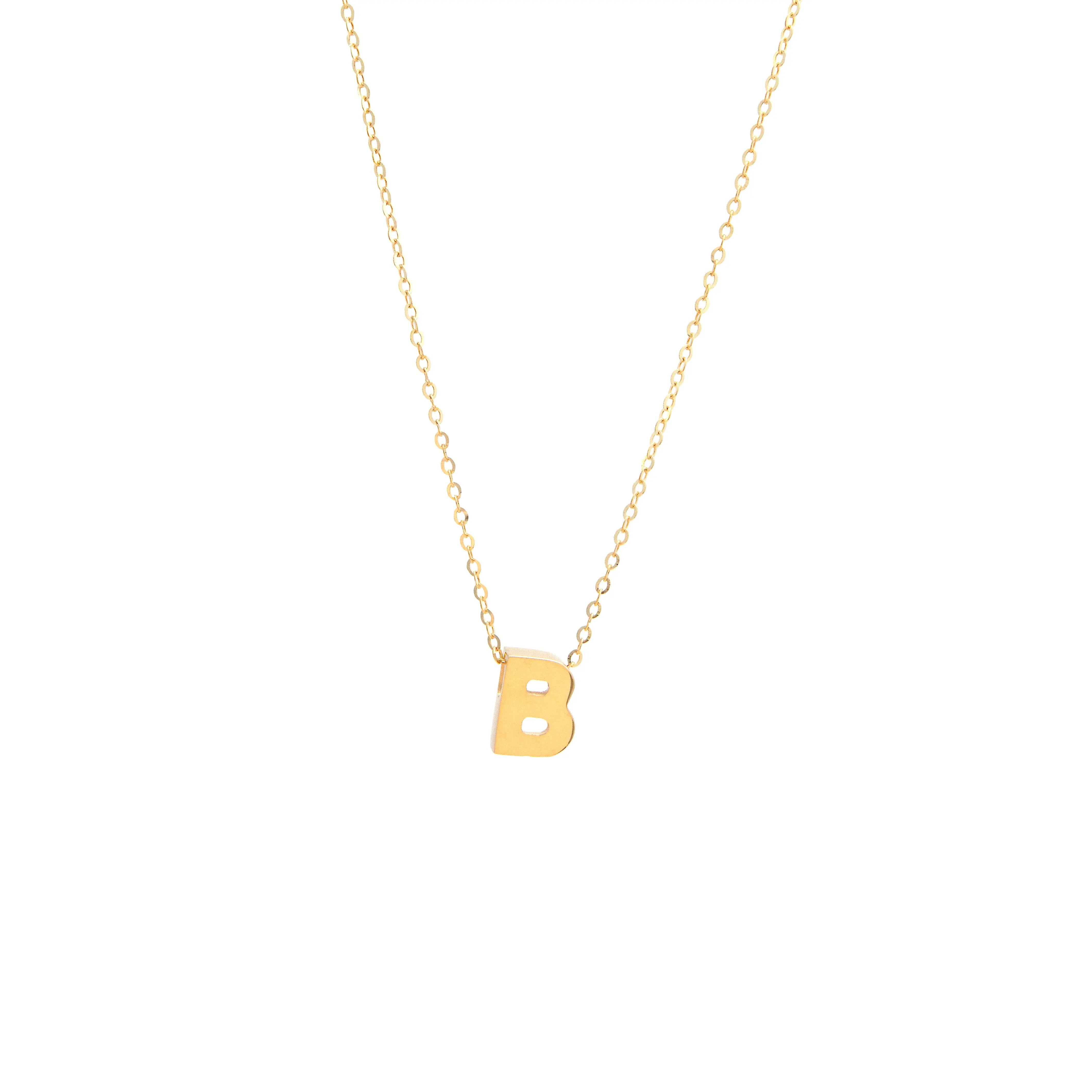 14K Yellow Gold Miral Jewelry Initial 'B' pendant necklace on a white background.