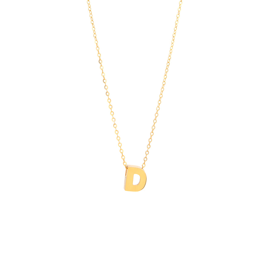 A Initial D in 14k Yellow Gold Necklace crafted from Miral Jewelry, featuring a delicate letter "d" charm.