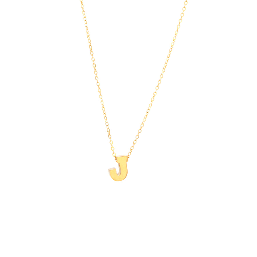 A Miral Jewelry 14k yellow gold Initial J pendant necklace with the letter j.