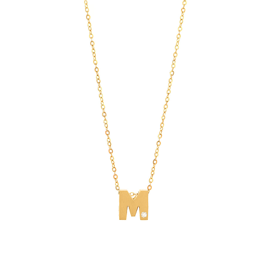 Initial M in 14k Yellow Gold and Diamond Necklace