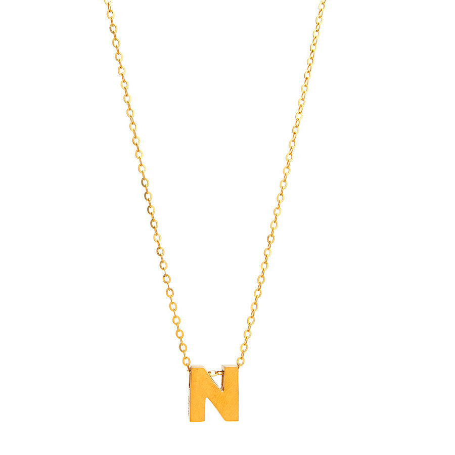 Initial N in 14k Yellow Gold Necklace