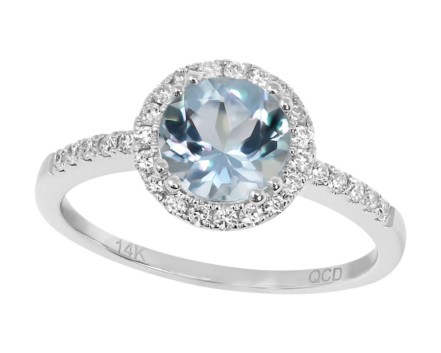White 14 Karat Contemporary Fashion Ring With 0.25Tw Round Diamonds And 1.12Tw Round Aqua