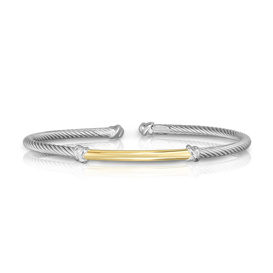 Silver and 18K Bar 3mm Italian Cable Bangle