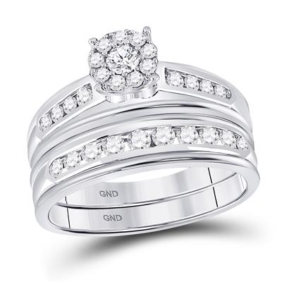 Round Diamond Cluster Matching Wedding Ring Set 1 Cttw
