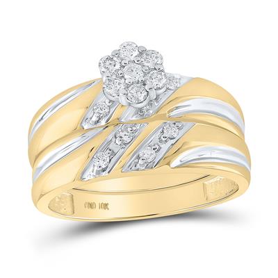 Round Diamond Cluster Matching Wedding Ring Set 3/8 Cttw