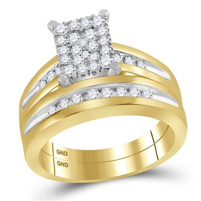Round Diamond Cluster Matching Wedding Ring Set 5/8 Cttw