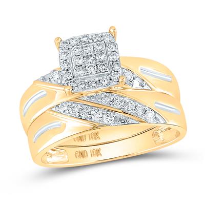 Round Diamond Square Matching Wedding Ring Set 5/8 Cttw