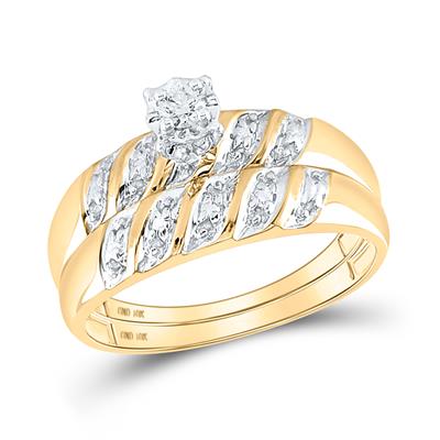 Round Diamond Solitaire Matching Wedding Ring Set 1/20 Cttw