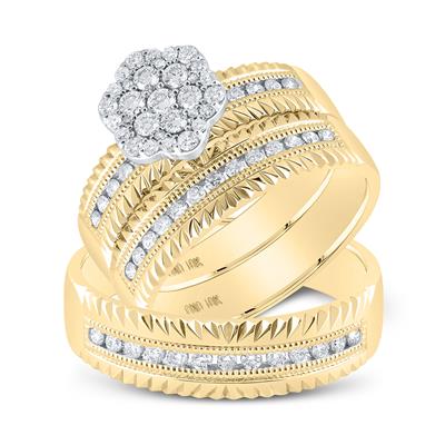 Round Diamond Cluster Matching Wedding Ring Set 3/4 Cttw